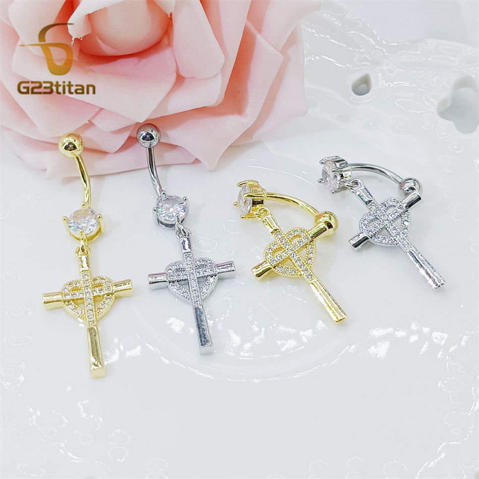CZ Heart Cross Zircon Dangled  - Curved Spring Bar 评论和价格