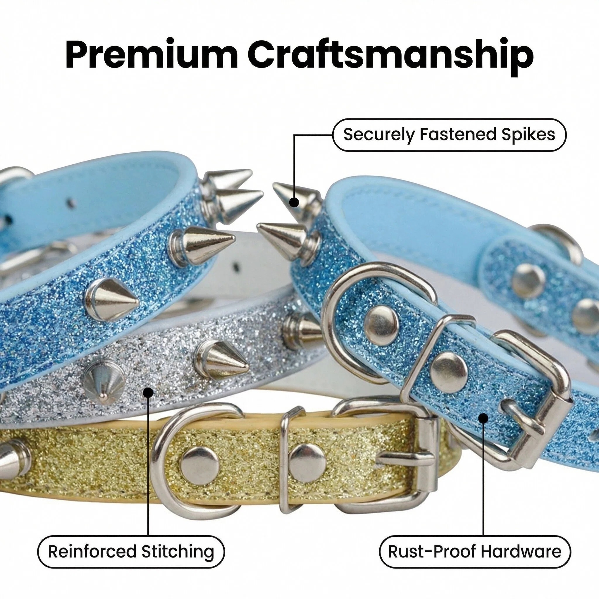 Punk Style Rivet Pet Collar Le - Leather Strap Quick Release 评论和价格