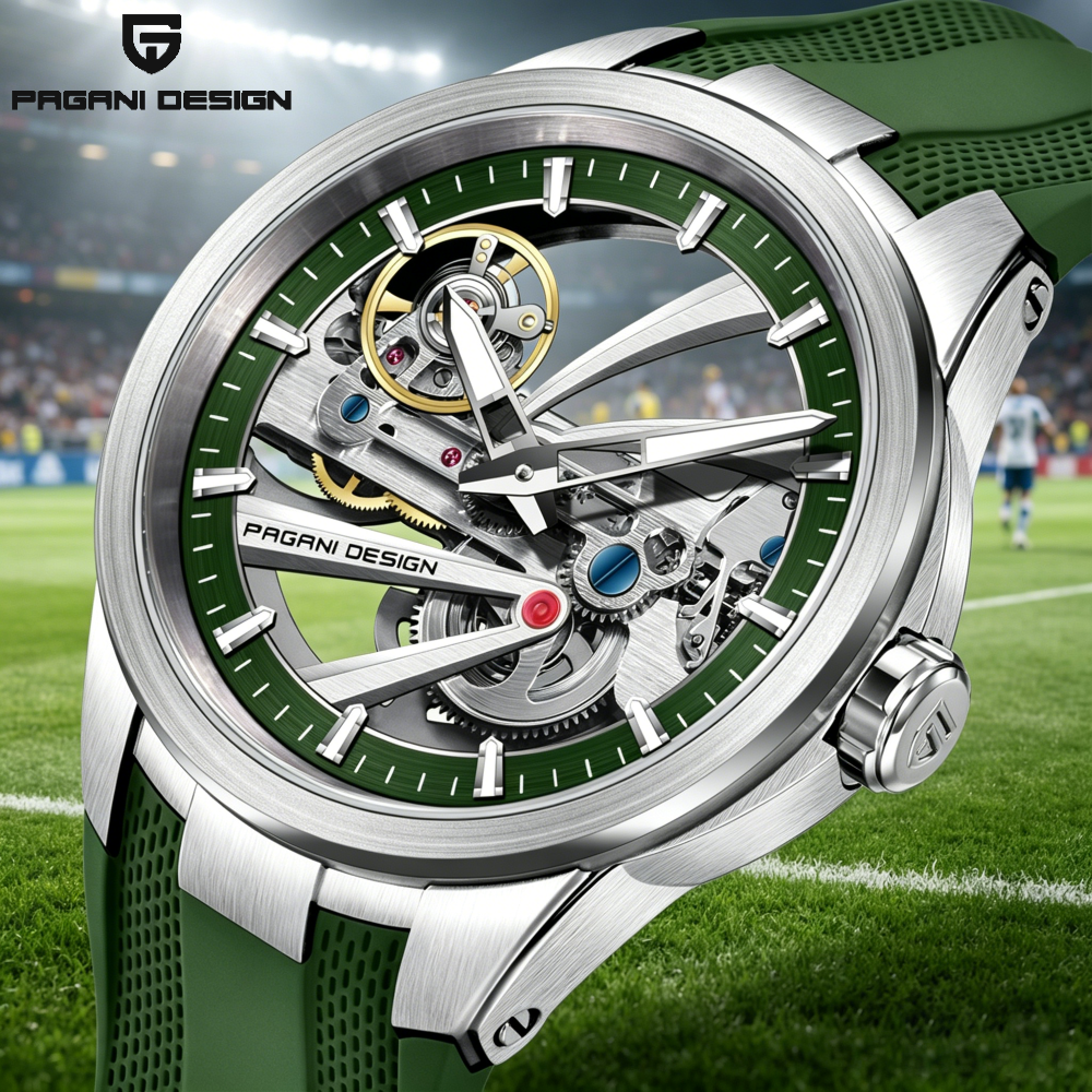 Green Skeleton PAGANI DESIGN P - Rubber Strap Diver 评论和价格