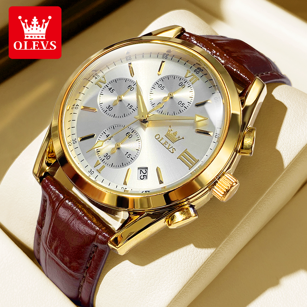 OLEVS 2872 Chronograph Men's W - Leather Watch Band Men 评论和价格