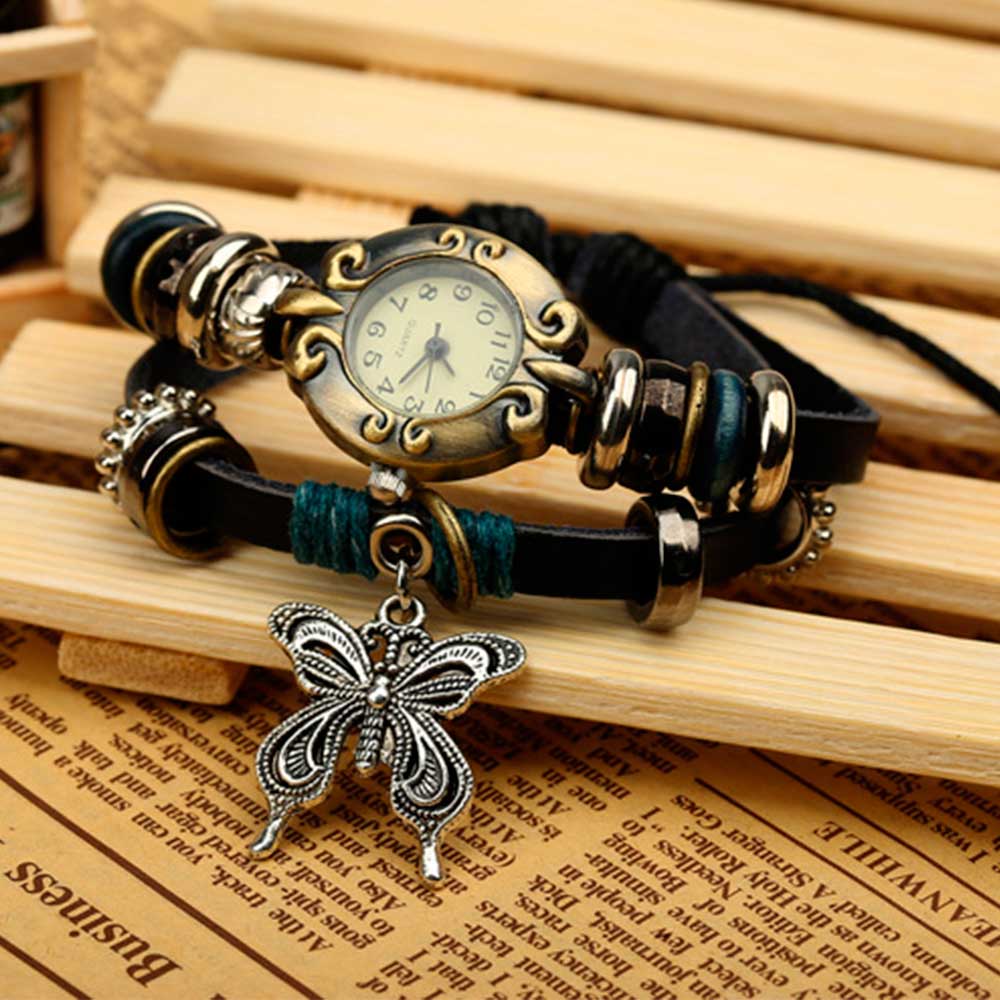 Handmade Butterfly Beads Brace - Leather Watch Band Men 评论和价格