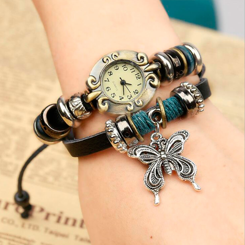 Handmade Butterfly Beads Brace - Leather Watch Band Men 评论和价格