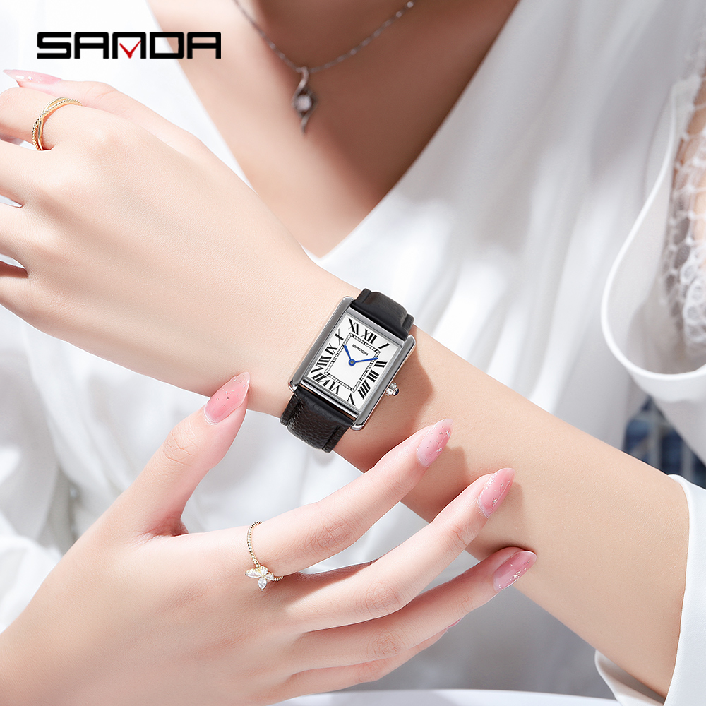 Sanda Rectangular Wrist Watche - Leather Watch Band Men 评论和价格