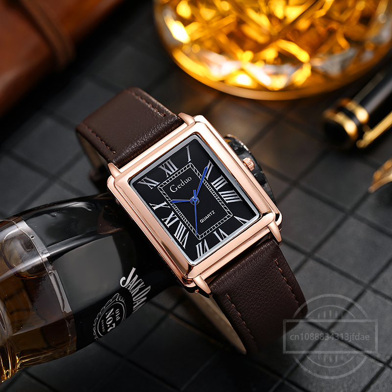 New Fashion Designer Rectangle - Leather Watch Band Men 评论和价格