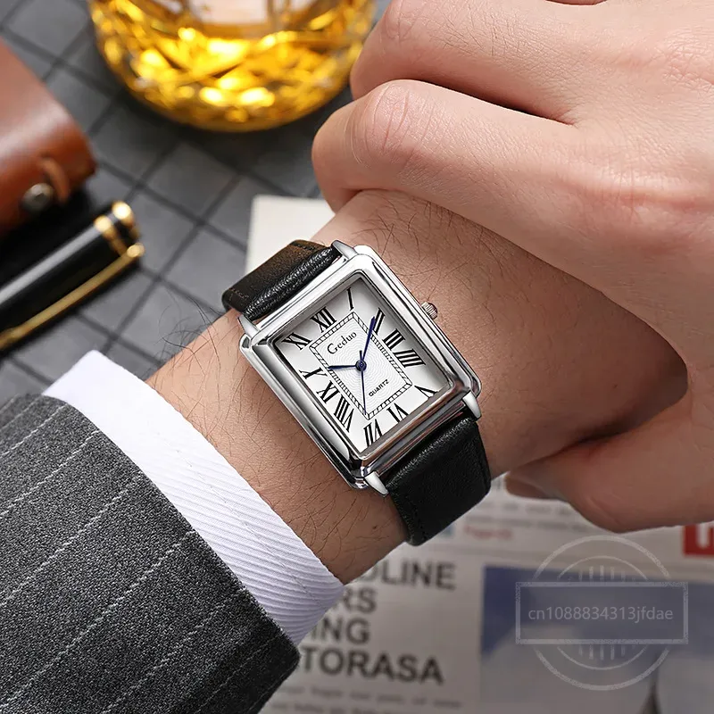 New Fashion Designer Rectangle - Leather Watch Band Men 评论和价格