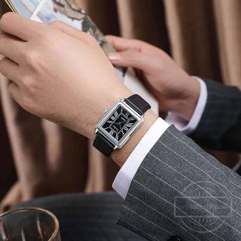 New Fashion Designer Rectangle - Leather Watch Band Men 评论和价格