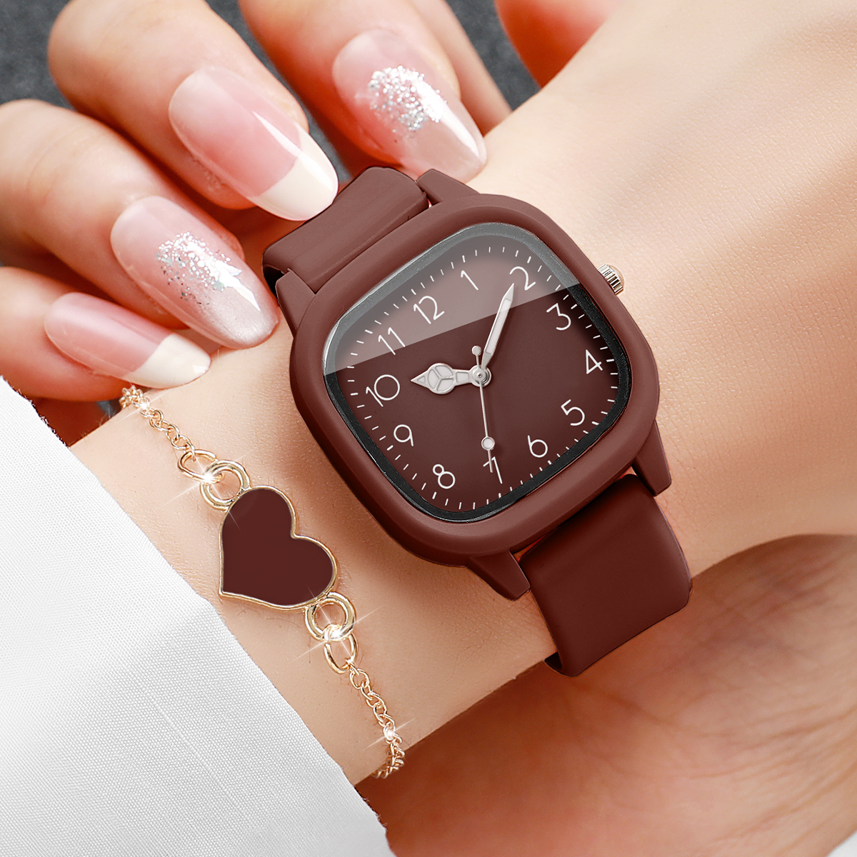5PCS Fashion Women Watches Hea - Silicone Band Women 评论和价格