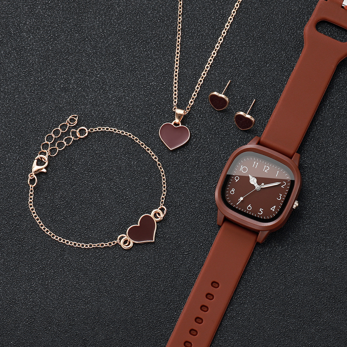 5PCS Fashion Women Watches Hea - Silicone Band Women 评论和价格